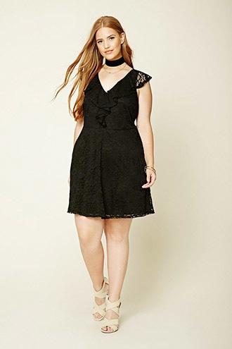 Forever21 Plus Women's  Black Plus Size Floral Lace Dress