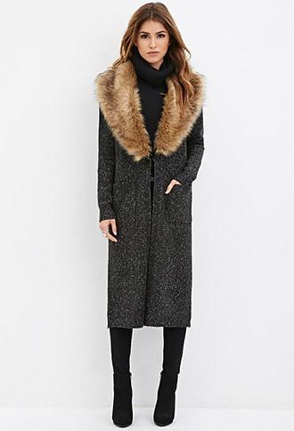 Forever21 Faux Fur Longline Cardigan