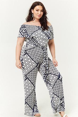 Forever21 Plus Size Geo Print Off-the-shoulder Jumpsuit