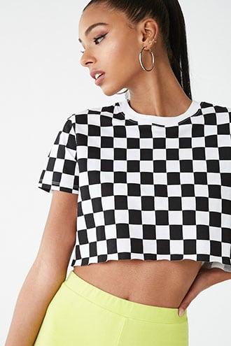 Forever21 Checkered Print Cropped Tee