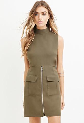 Forever21 Women's  Olive Zippered Mini Sheath Dress