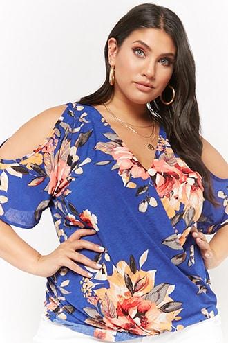 Forever21 Plus Size Floral Surplice Open-shoulder Top