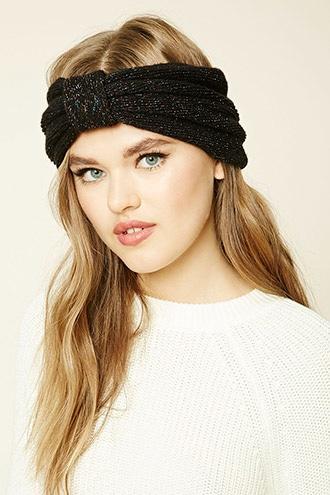 Forever21 Black Glitter Knit Bow-front Headwrap
