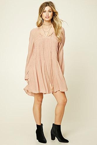 Forever21 Women's  Rust Boho Me Smocked Peasant Dress