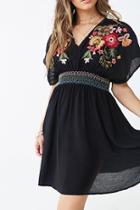 Forever21 Crinkled Floral Embroidered Mini Dress
