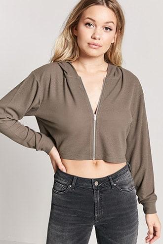 Forever21 Zip-front Ribbed Knit Hoodie