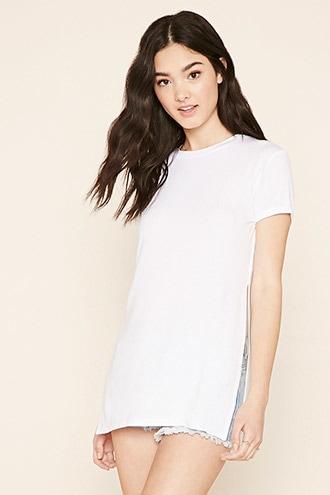 Forever21 Women's  White Heathered Side-slit Tunic