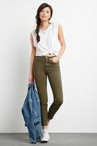 Forever21 Women's  Olive High-rise Skinny Jeans