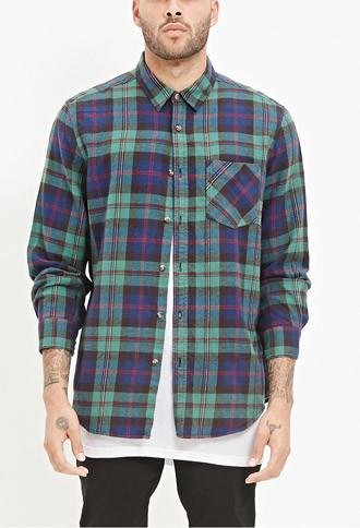 21 Men Men's  Tartan Plaid Flannel Shirt (green/navy)