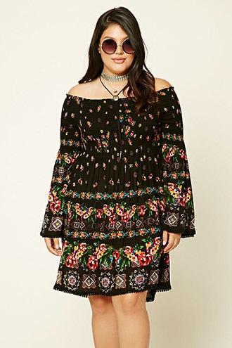 Forever21 Plus Women's  Plus Size Smocked Floral Dress
