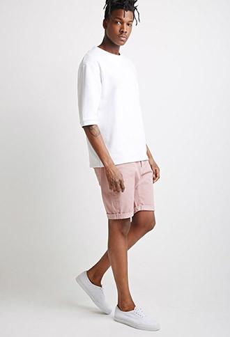 21 Men Men's  Faded Rose Clean Wash Cuffed Denim Shorts