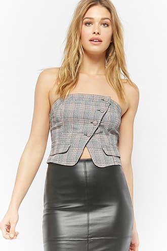Forever21 Glen Plaid Tube Crop Top