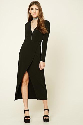 Forever21 Women's  Black Wrap Front Maxi Dress