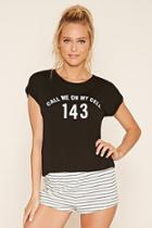 Forever21 Women's  Black & Cream Cell Phone 143 Graphic Pj Set