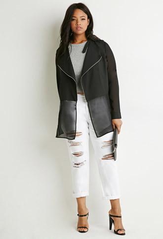 Forever21 Plus Chiffon Layered Moto Jacket