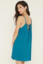 Forever21 Women's  Teal Lace-up Gauze Mini Dress