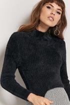 Forever21 Mock Neck Fuzzy Knit Cropped Sweater