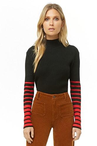 Forever21 Striped-sleeve Turtleneck Sweater