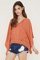 Forever21 Women's  Floral Eyelet-embroidered Top