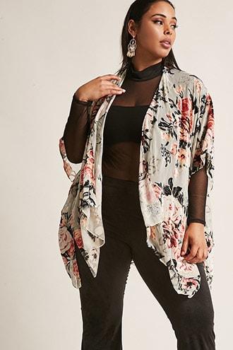 Forever21 Plus Size Woven Heart Floral Cardigan