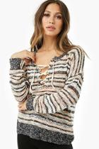 Forever21 Striped Lace-up Knit Sweater