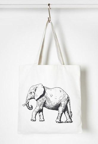 Forever21 Elephant Graphic Canvas Tote