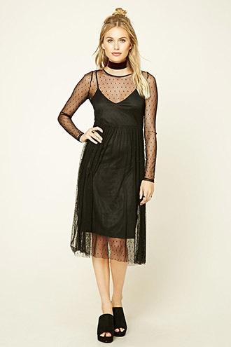 Forever21 Women's  Sheer Swiss Dot Dress