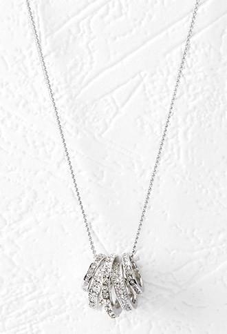 Forever21 Rhinestone Ring Charm Necklace (silver/clear)