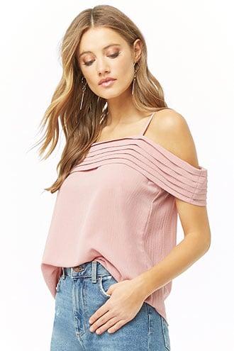 Forever21 Crepe Pleated Open-shoulder Top