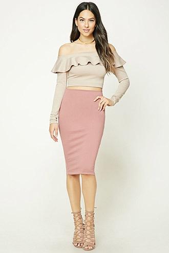 Forever21 Women's  Mauve Stretch-knit Pencil Skirt
