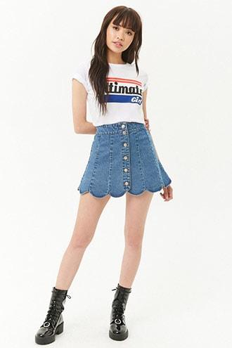 Forever21 Scalloped Hem Denim Mini Skirt