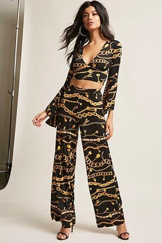 Forever21 Chain Print Crop Top & Pants Set