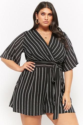 Forever21 Plus Size Striped Surplice Belted Romper