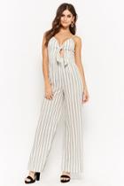 Forever21 Striped Linen-blend Tie-front Jumpsuit