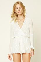Forever21 Women's  White Floral Embroidered Romper