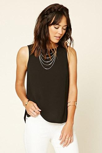 Love21 Women's  Black Contemporary Dolphin Hem Top