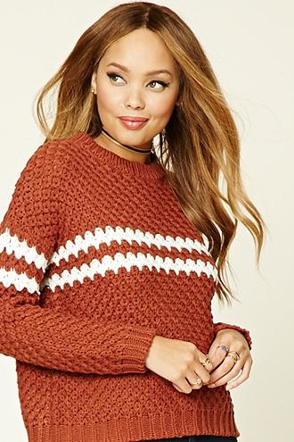 Forever21 Women's  Amber & Cream Contrast-trimmed Sweater