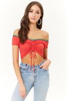 Forever21 Striped-trim Off-the-shoulder Crop Top