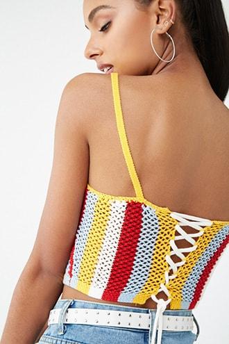 Forever21 Open-knit Striped Lace-up Cami
