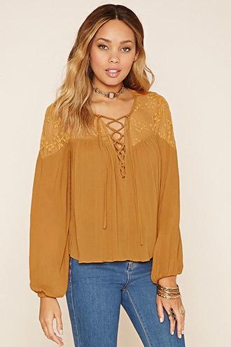 Forever21 Women's  Embroidered Lace-panel Top