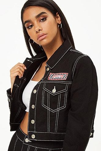 Forever21 Contrast-stitch Cropped Denim Jacket