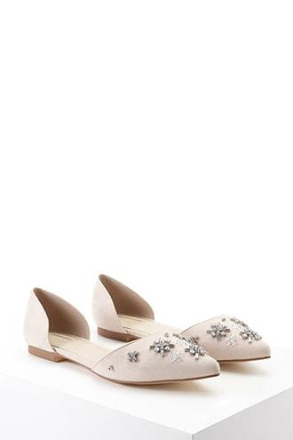 Forever21 Rhinestoned Faux Suede Flats