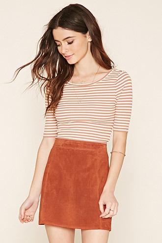Forever21 Women's  Cream & Tan Striped Crop Top