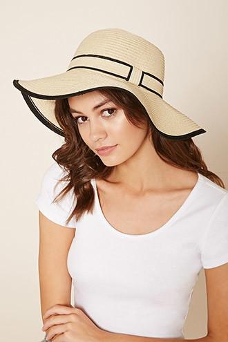 Forever21 Women's  Natural & Black Wide-brim Floppy Straw Hat