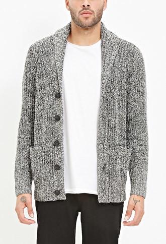 21 Men Shawl Collar Marled Cardigan (black/white)