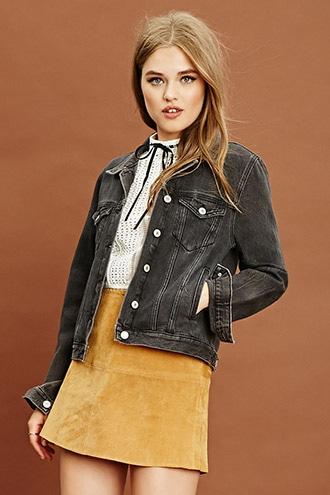 Forever21 Women's Black Button-front Denim Jacket