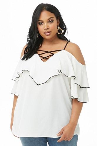 Forever21 Plus Size Crepe Strappy Open-shoulder Top