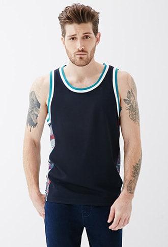Forever21 Abstract Print-paneled Mesh Tank