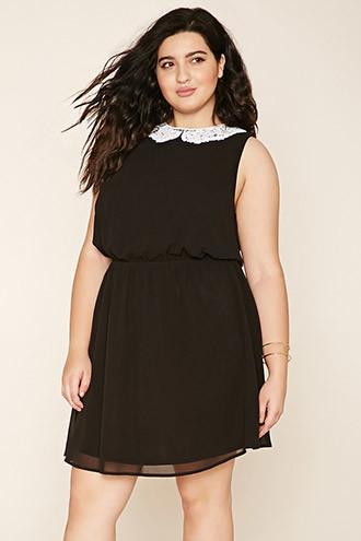 Forever21 Plus Women's Black & White Plus Size Crochet Collar Dress