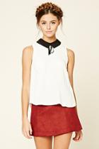 Forever21 Women's Cream Contrast-collar Tie-neck Top